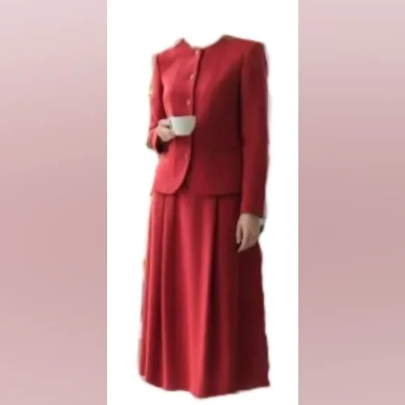$4,700 CHRISTIAN DIOR RED ELEGANT WOOL JACKET MIDI SKIRY SUIT SIZE US 14